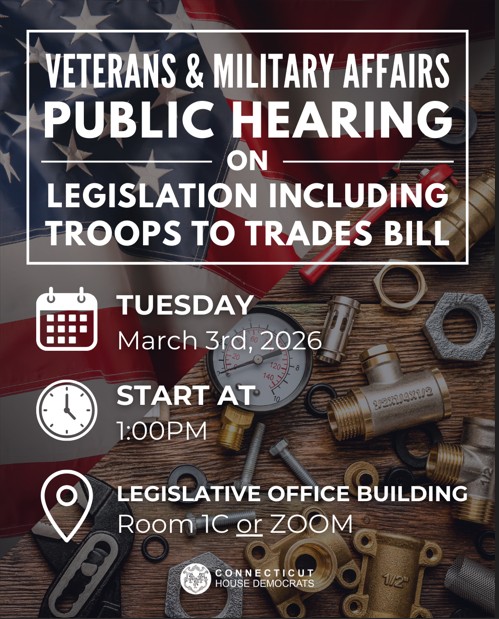 Troops to Trades bill will have a public hearing on 3/2.