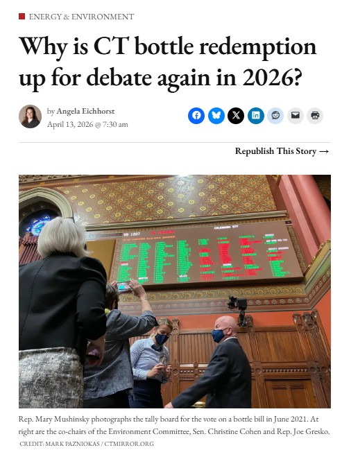 Screenshot of CT Mirror article on bottle redemption.