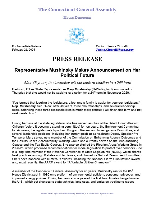 Rep. Mushinsky will not seek re-election in 2026.