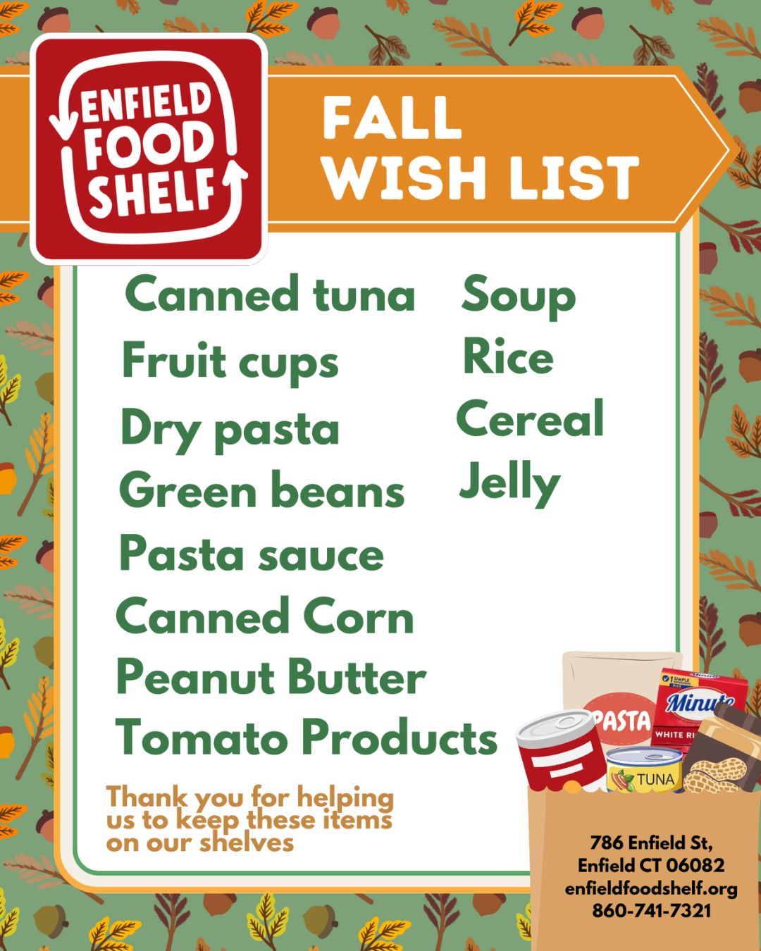 List of items most needed at Enfield Food Shelf