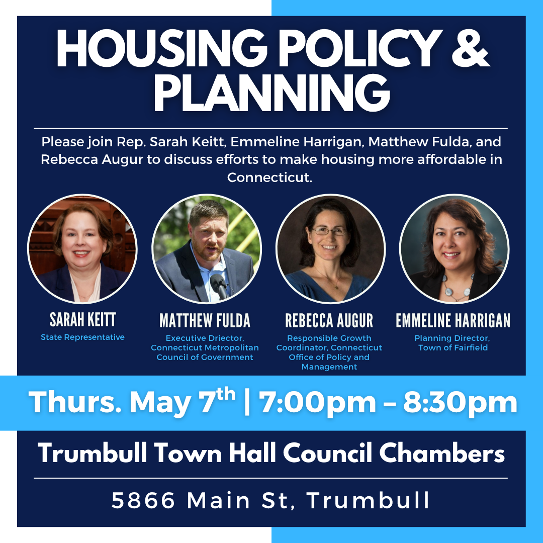 Housing policy & planning event on May 7 in Trumbull.