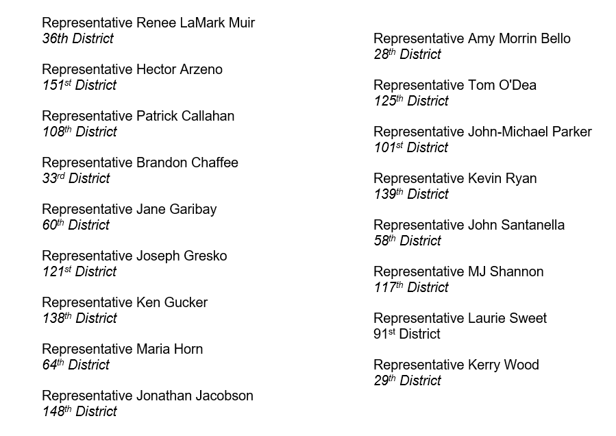 List of state representatives who signed onto the statement regarding Diquat to combat Hydrilla in the CT River.