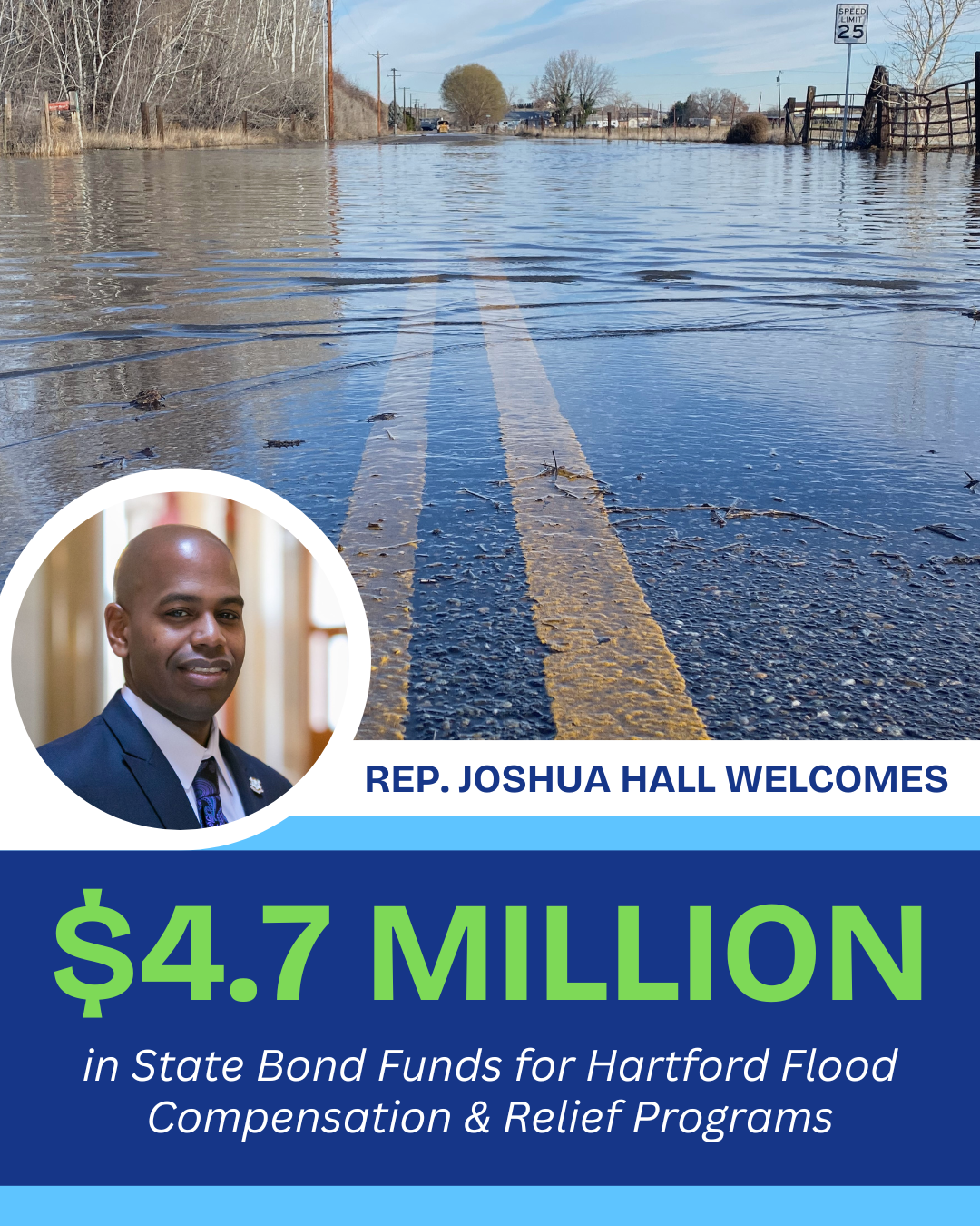 Representative Hall welcomes $4.7 million for the Hartford Flood Compensation and Relief Programs.