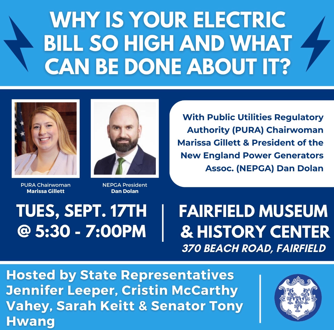 Join us on September 17 for this discussion on energy bills.