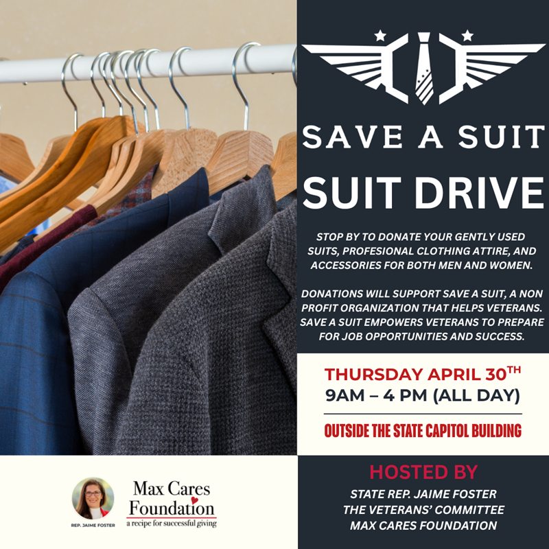 Save A Suit Drive on April 30 at the State Capitol.